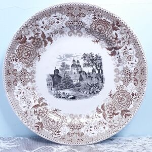9" Villeroy & Boch Castle Lunch Dinner Plate Black & Brown Transferware White
